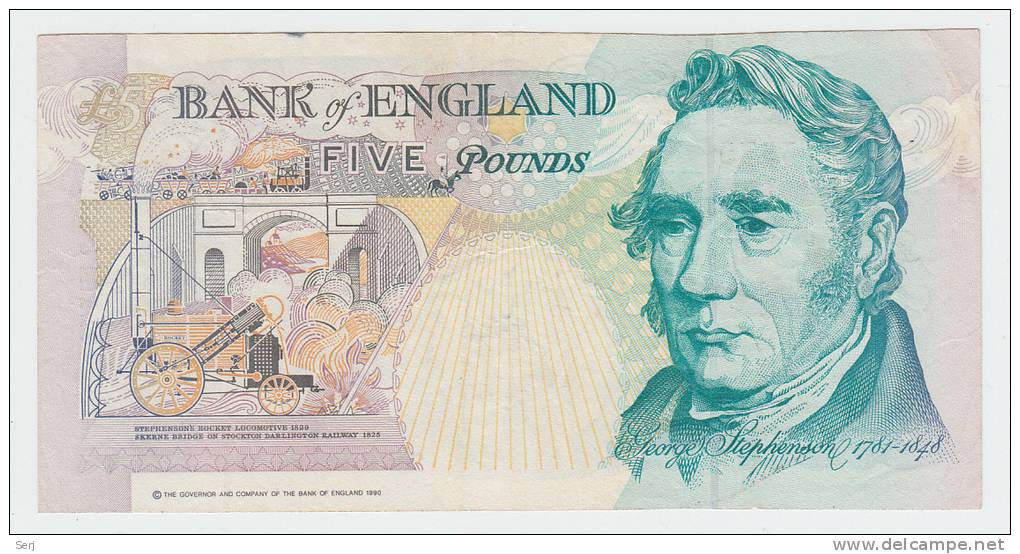 GREAT BRITAIN 5 Pounds 1990 - 1991 VF+ Signature G. M. Gill P 382a  382 A - 5 Pond