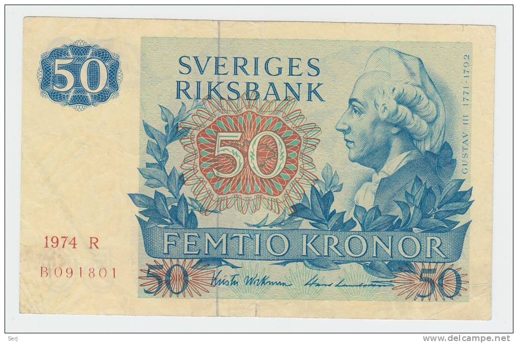 Sweden 50 Kronor 1974 ""F+"" Beautiful Banknote P 53b  53 B - Schweden