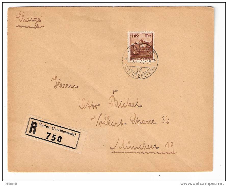 Liechtenstein 1933, Timbre 1.20 Fr Seul Sur Lettre Recommandée Pour L´Allemagne. Forte Cote. - Storia Postale