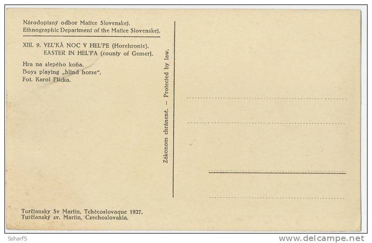 Folklore XIII.9 Vel'ka Noc V Hel'pe Horehronie Hra Na Slepeho Kona Playing BLIND HORSE Karel Plicka C. 1924 - Slovacchia