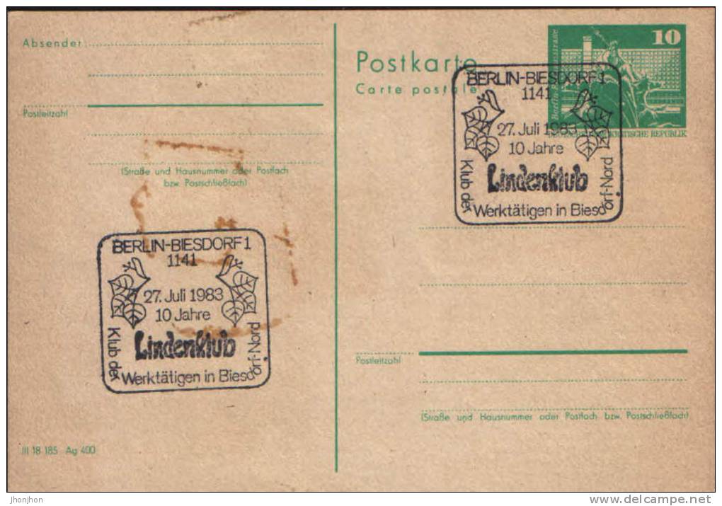 Germany/DDR- Stationery Postcard 1973- P79 ; Linden Club- Club Of Workers - Postales - Usados