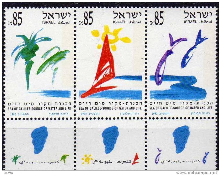 Palmen Am See Genazareth 1992 Israel 1214/6 TAB Im ZD-Streifen ** 15€ Sonne Segelboot Fische Tourismus Se-tenant Of Asia - Unused Stamps (with Tabs)