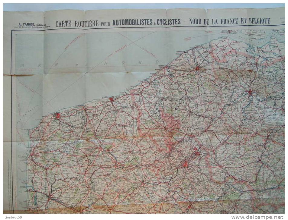 CARTE ROUTIERE A. TARIDE POUR AUTOMOBILISTES ET CYCLISTE NORD DE LA FRANCE ET BELGIQUE - Strassenkarten