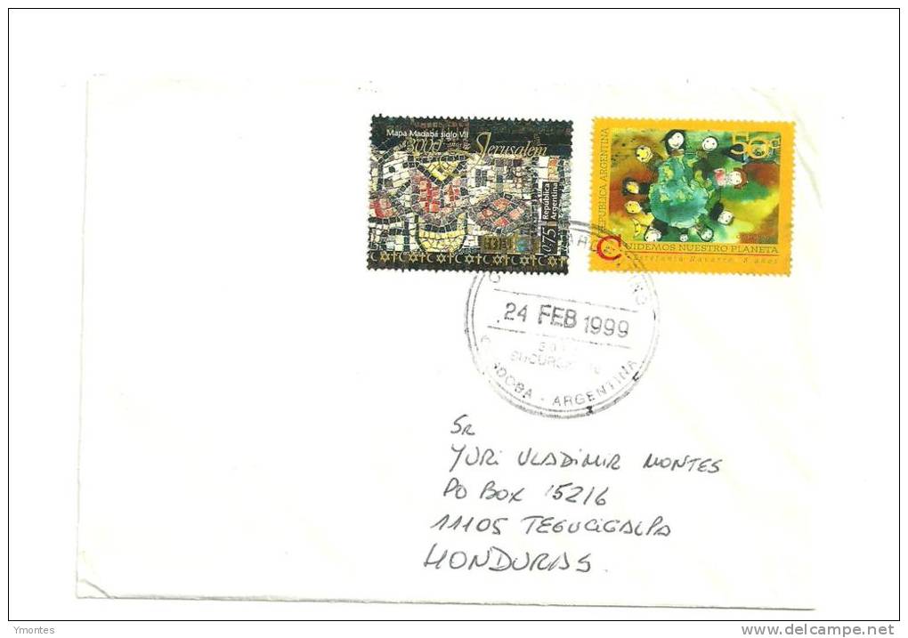 Cover Argentina To Honduras 1999 ( MADABA MAP , FIRST MAPPING OF JERUSALEN, Judaica ) - Lettres & Documents