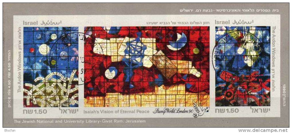 Art Glasfenster Bloc STAMP WORLD LONDON 1990 Israel Block 41 B O 95€ Imperf.Bibliothek Mordechai Philatelic Bloc Bf Asia - Unused Stamps (without Tabs)