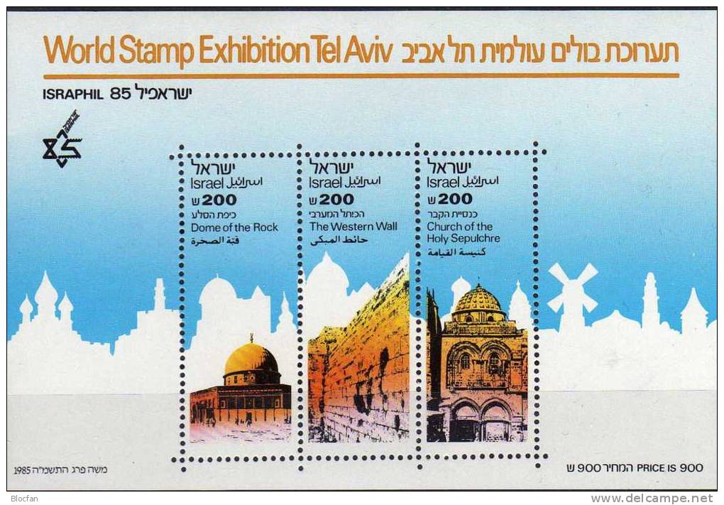 Exposition ISRAPHIL 1985 Israel Block 28 ** 6€ Felsendom Klagemauer Grabeskirche Architectur Philatelic Sheet Of Asia - Hojas Y Bloques