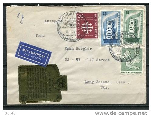 Germany 1956 Cover Sent To USA (MiF) With Nurtingen Label Special Cancel - Covers & Documents