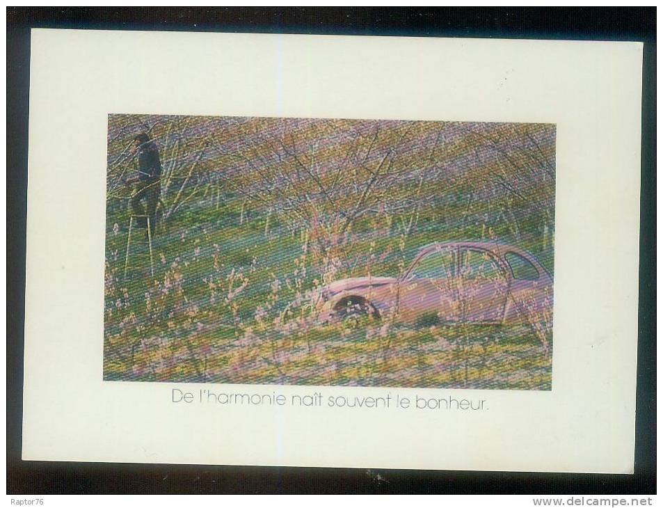 CPM  Animée    De L'Harmonie Naît Souvent Le Bonheur Voitures Cars Citroën 2CV Arbres En Fleurs - Hold To Light