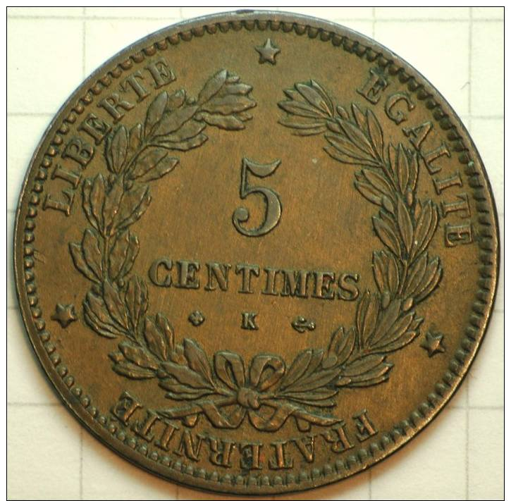 5 CENTIMES BRONZE CERES 1872 K BORDEAUX SUPERBE - Otros & Sin Clasificación