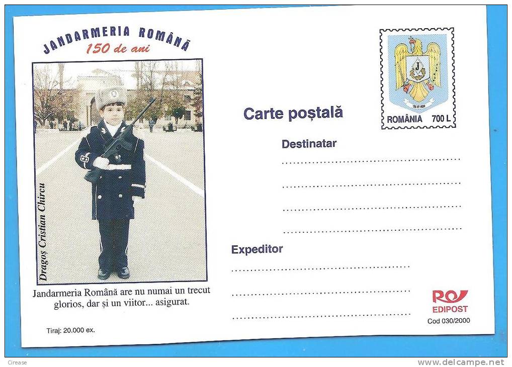 Romanian Gendarmerie, The Little Gendarme Romania Postal Stationery Postcard 2000 - Politie En Rijkswacht