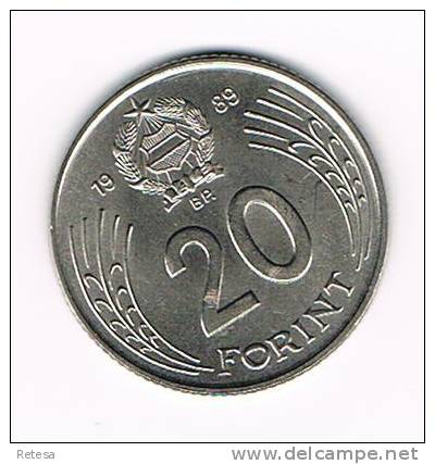 HONGARIJE  20 FORINT  1989 - Hongrie