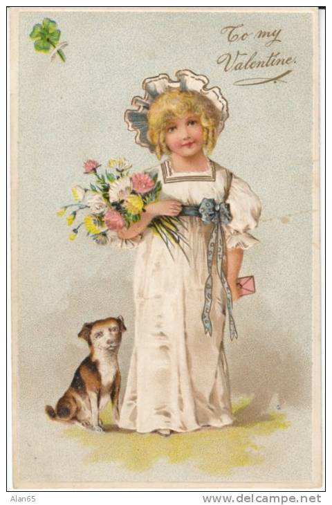 PFB Series #6199 Beautiful Girl Happy Valentines Day, On C1900s Vintage Postcard - Valentijnsdag