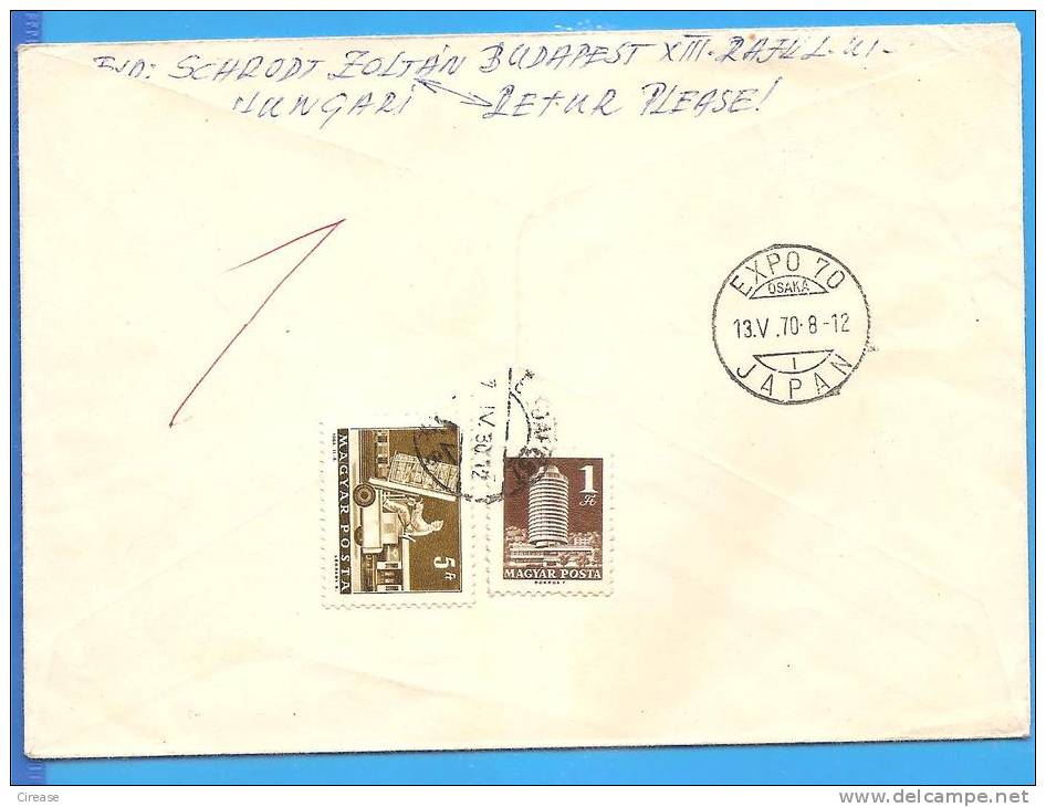 Airmail Envelope Recommended Hungary To Japan, Return Expo OSAKA 1970. 2 Scan - Sonstige & Ohne Zuordnung