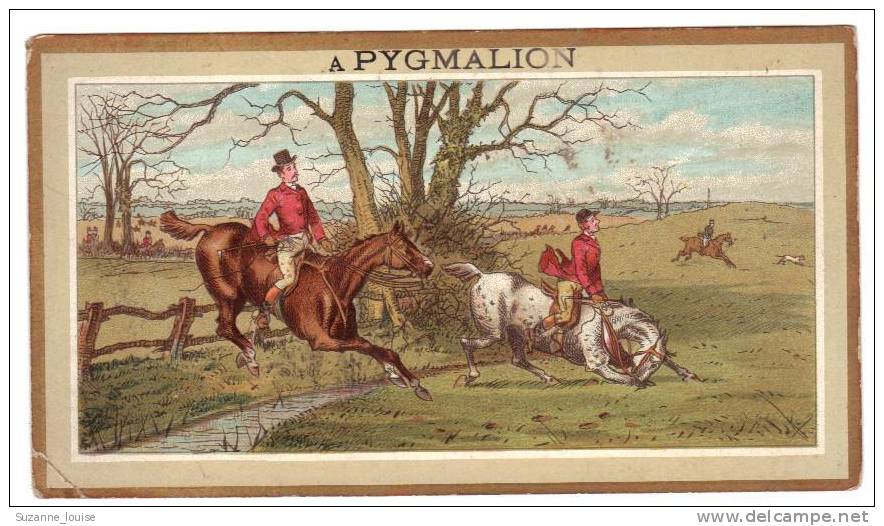 Chromo Ancien .**** A Pygmalion  Paris . Chevaux Cavaliers Rivière... Calendrier 6 Premiers Mois De L'année 1884. - Tamaño Pequeño : ...-1900