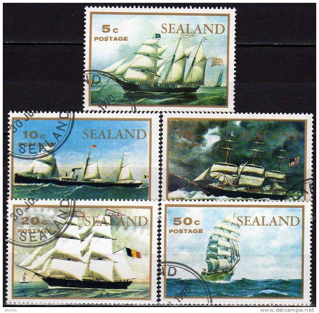 Historisches Schiff Auf Dem Atlantik 1970 RM GB Sealand  25/29 O 12€ Segel-Schiffe Regional-Marken Privat Ship Set Of UK - Etichette Di Fantasia