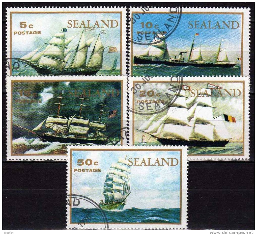 Historisches Schiff Auf Dem Atlantik 1970 RM GB Sealand  25/29 O 12€ Segel-Schiffe Regional-Marken Privat Ship Set Of UK - Etichette Di Fantasia