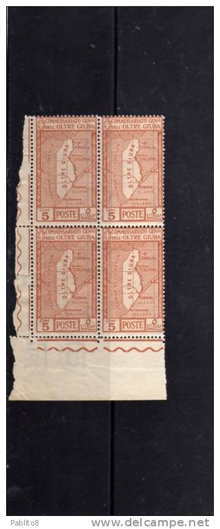 OLTRE GIUBA 1926 ANNESSIONE 5 C MNH QUARTINA - Oltre Giuba