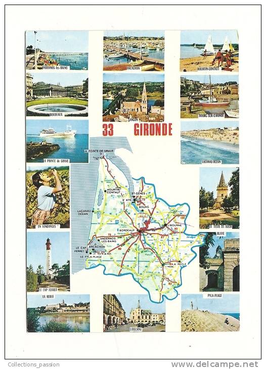 Cp, Carte Géographique, La Gironde, Multi-Vues, Voyagée - Carte Geografiche