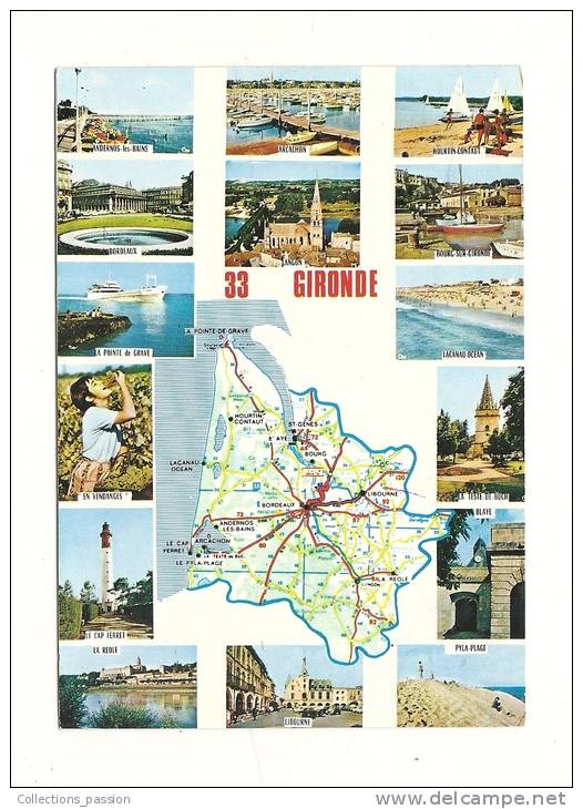 Cp, Carte Géographique, La Gironde, Multi-Vues, Voyagée - Landkarten