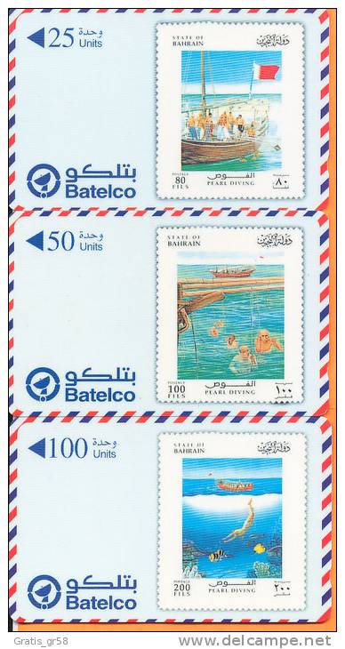 BAHRAIN - BAH-48A/B/C, 25/50/100 Units, Diving 1/2/3,1999, 48BAH, Used - Baharain