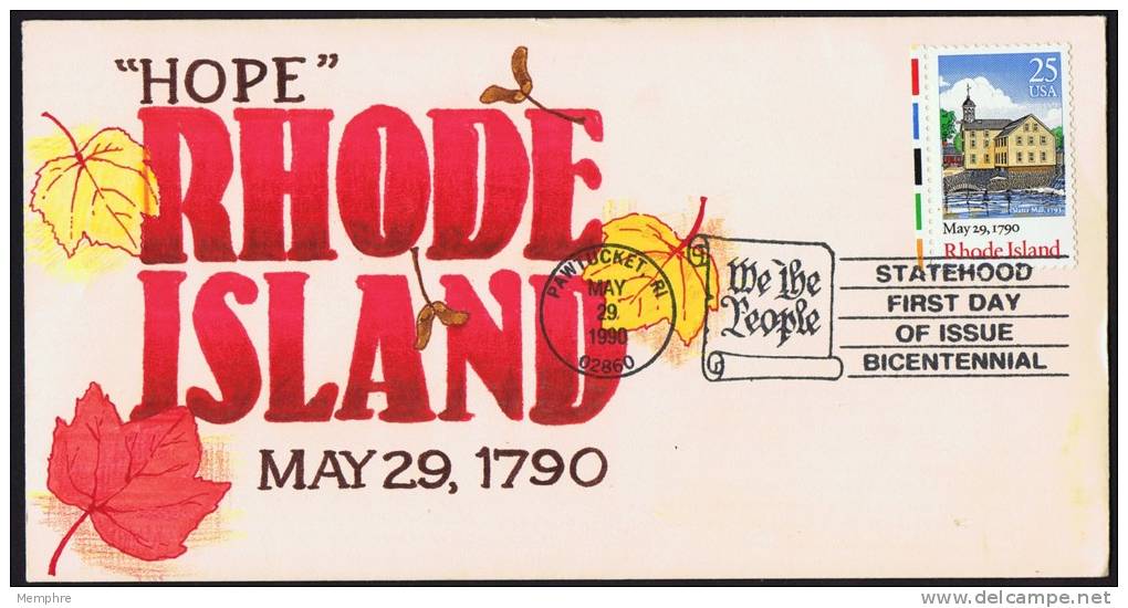 1990  Rhode Island  Hand Painted FDC  Sc 2348 - 1991-2000