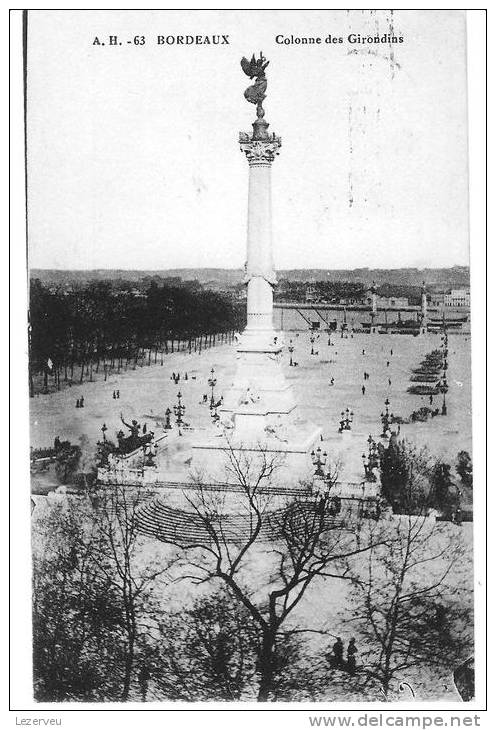 CPA 33 BORDEAUX  A.H. 63 COLONNE DES GIRONDINS CACHET 1916 - Bordeaux