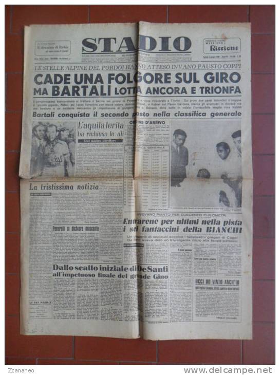 STADIO DEL 3-6-1950 - FAUSTO COPPI SI FRATTURA IL BACINO - TRIONFO DI BARTALI - DOCUMENTO STORICO DEL GIRO D´ITALIA - - Sport