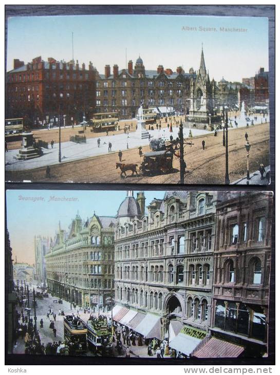 Serial Of 2 Cards - MANCHESTER - Deansgate + Albert Square - Tramway - +/- 1910 - Not Used - Lot 127 - Manchester