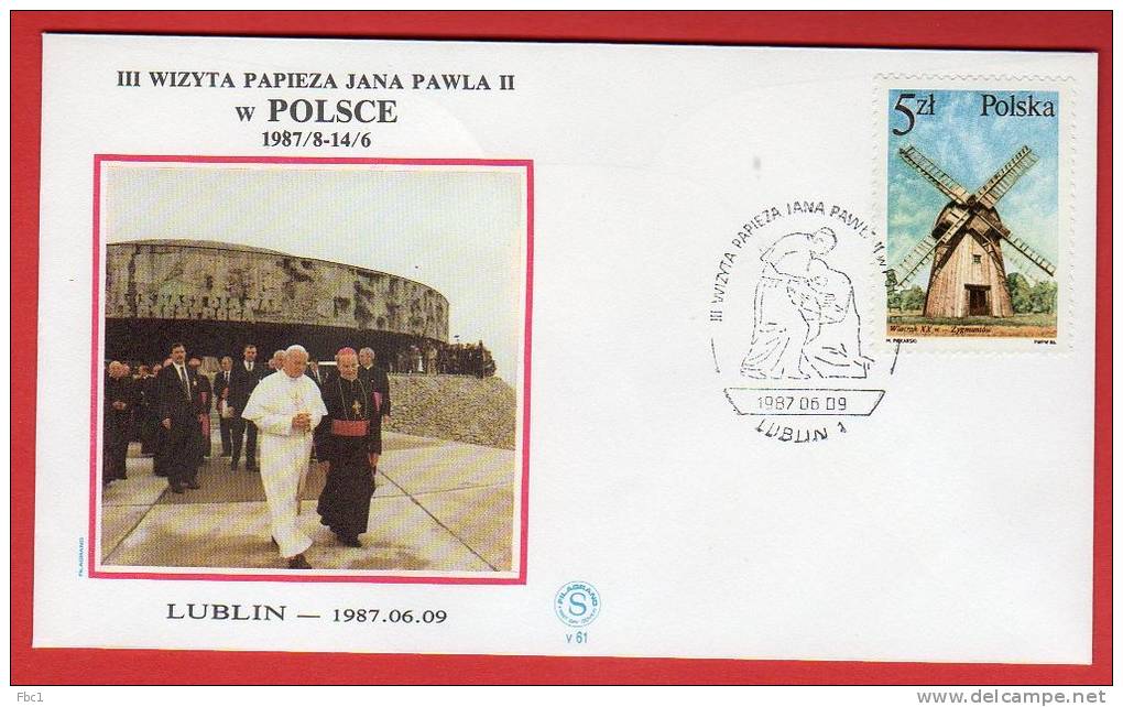 Pologne - Enveloppe Voyage Du Pape Jean Paul II  (Jana Pawla II) 8-14/06/1987 Lublin - Maschinenstempel (EMA)