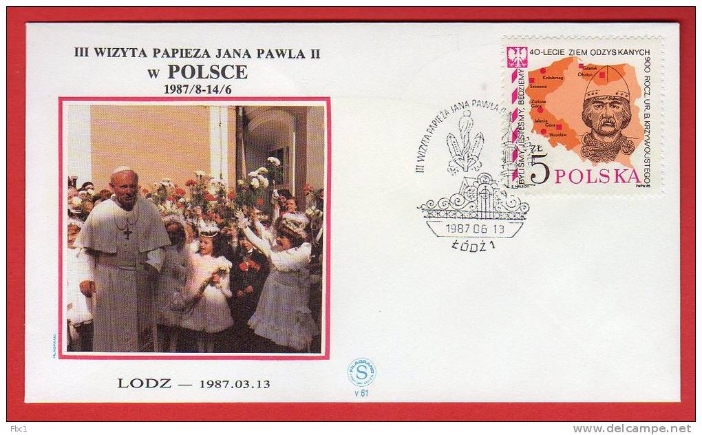 Pologne - Enveloppe Voyage Du Pape Jean Paul II  (Jana Pawla II) 8-14/06/1987 Lodz - Frankeermachines (EMA)
