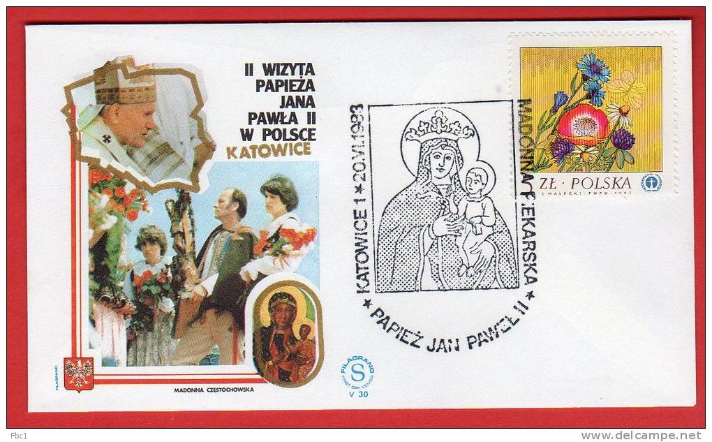 Pologne - Enveloppe Voyage Du Pape Jean Paul II  (Jana Pawla II) 1983  Katowice - Frankeermachines (EMA)