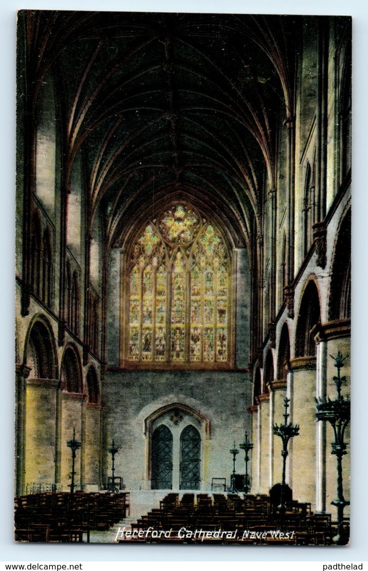 POSTCARD HEREFORD CATHEDRAL NAVE WEST FRITH EARLY COLOUR CARD CIRCA 1918 - Herefordshire