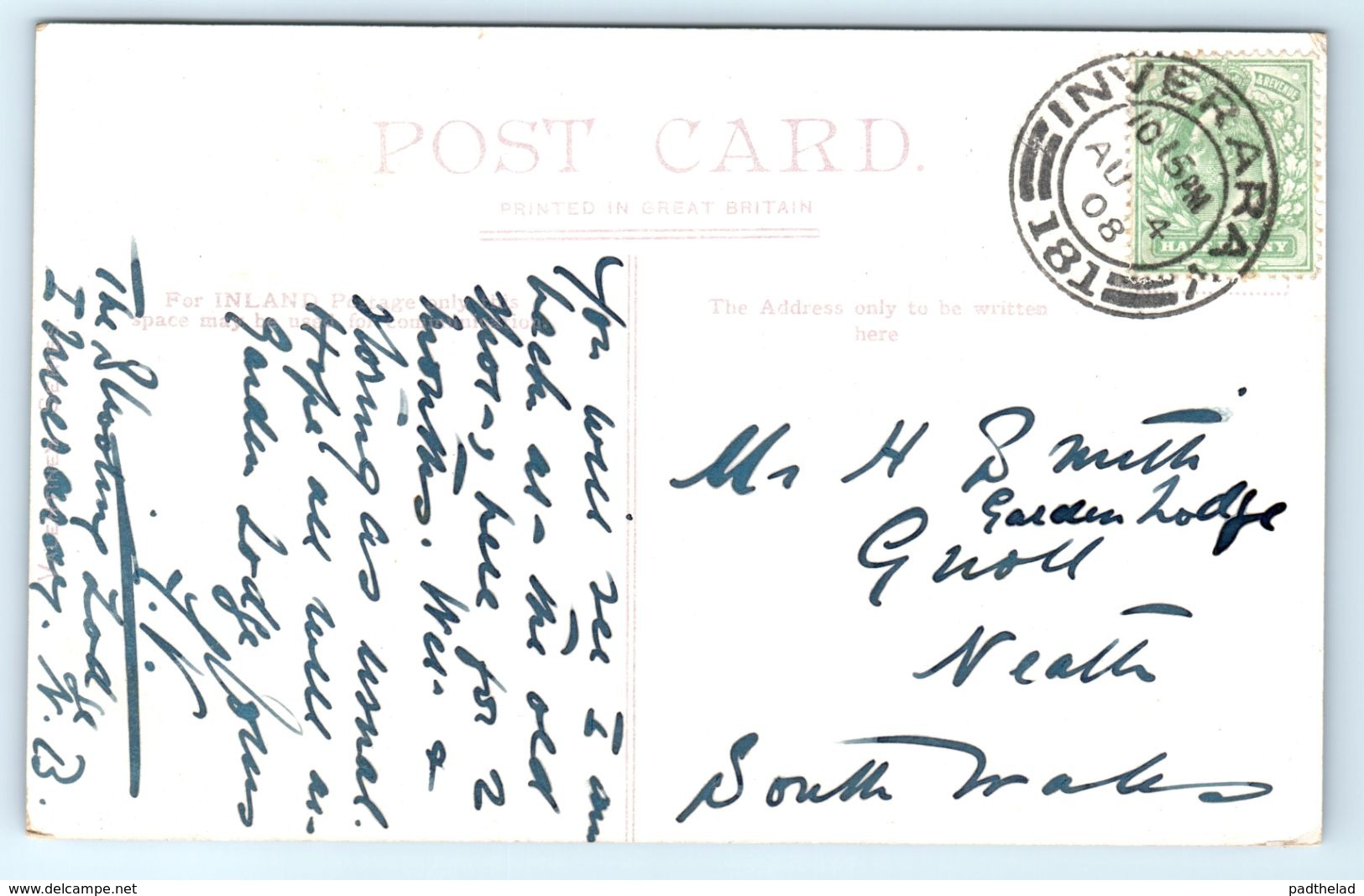 POSTCARD INVERARY CASTLE AND DUNIQUAICH 1908 INVARARY POSTMARK JV 14672 - Bute