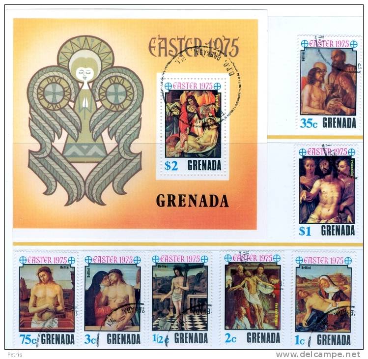 Grenada: Easter 1975 Complete Set Of 7 Stamps + BF Used - Lot. A10 - Grenada (1974-...)