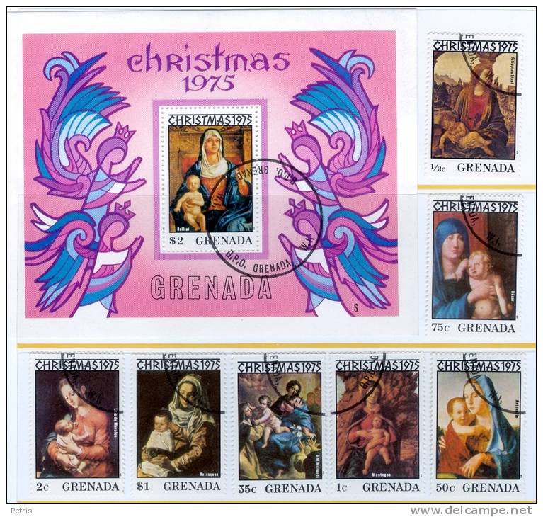 Grenada: Christmas 1975 Complete Set Of 7 Stamps + BF Used - Lot. A12 - Grenada (1974-...)