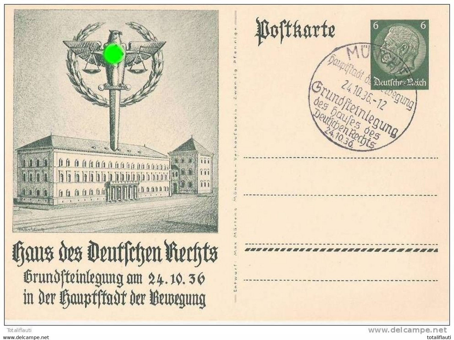 Ganzsache Sonder-Postkarte Haus Des Deutschen Rechts Grundsteinlegung München 24.10.1936 MÜNCHEN  SST Ungelaufen - Sonstige & Ohne Zuordnung