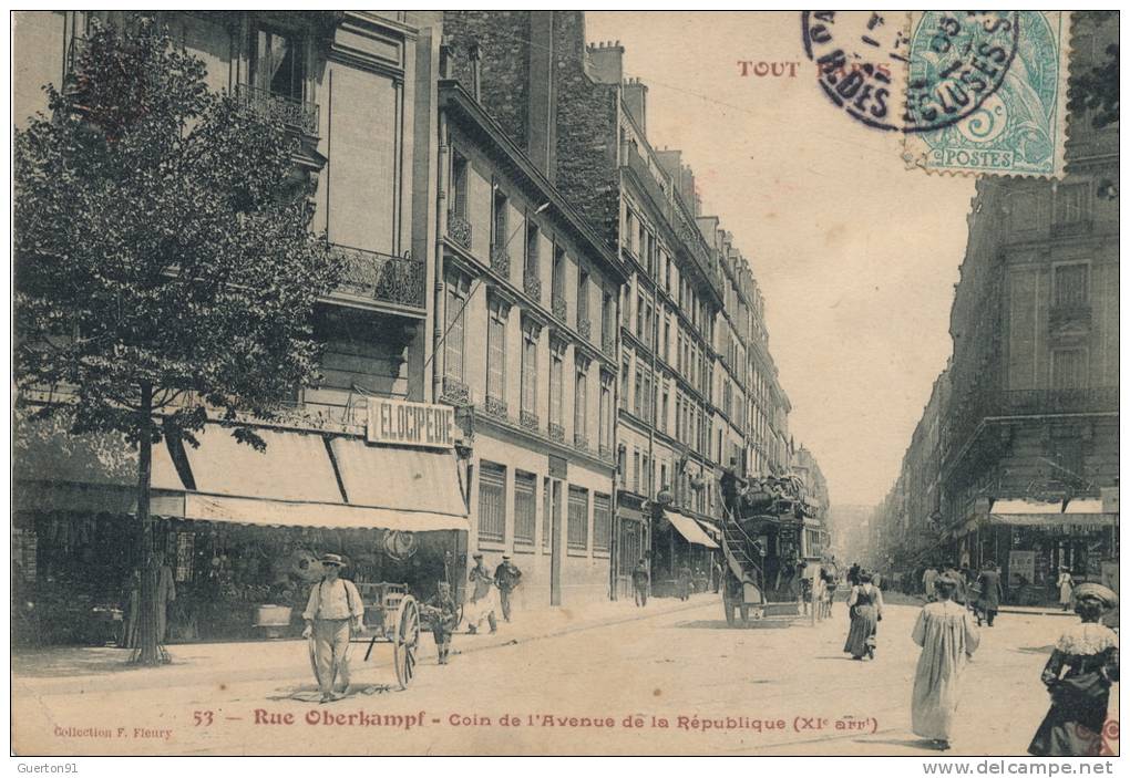 CPA (75)  PARIS XIe  /  Rue D' Oberkampf  -  Coin De L' Avenue De La République  -  (léger Défaut Coin Bas Gauche) - Arrondissement: 11