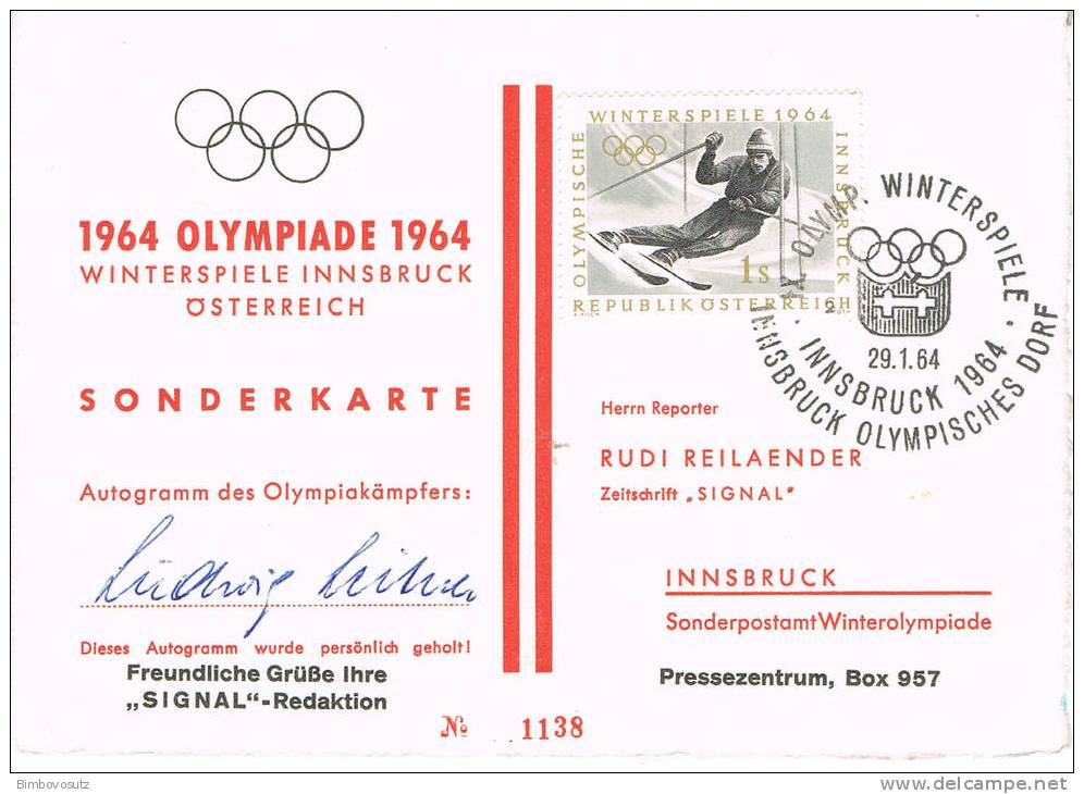 Oesterreich 1964 Innbruck Karte - Originalautogramm Leitner - Winter 1964: Innsbruck