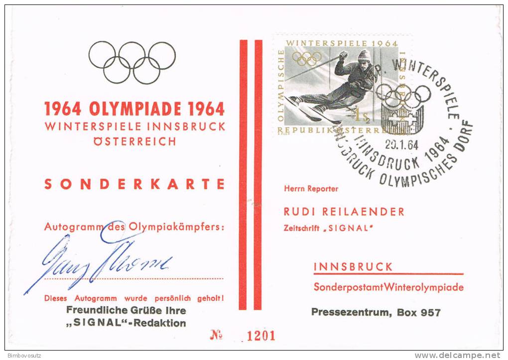 Oesterreich 1964 Innbruck Karte - Originalautogramm Thoma - Winter 1964: Innsbruck