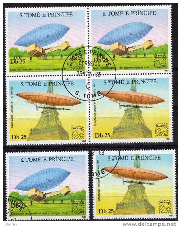 200 Jahre Luftfahrt 1983 St. Thomas-/ Prinzen-Insel 827/8 Plus 4-Block O 21€ Zeppelin Vor Eiffelturm Sheet Of Sao Tome - Zeppelins