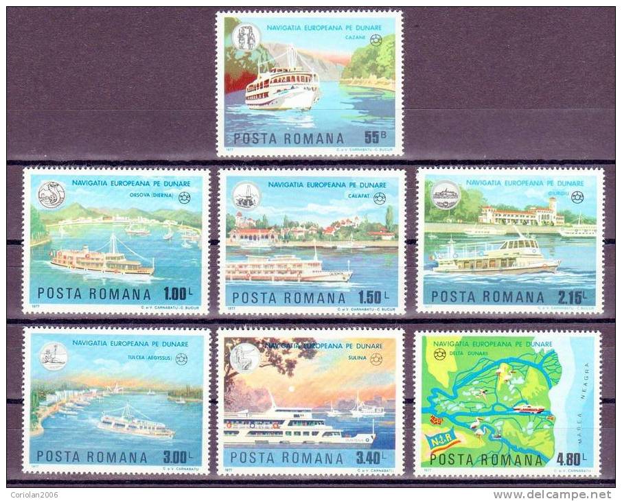 Romania 1977 / European Navigation On The Danube /  7 Val + Perforated MS - Ungebraucht