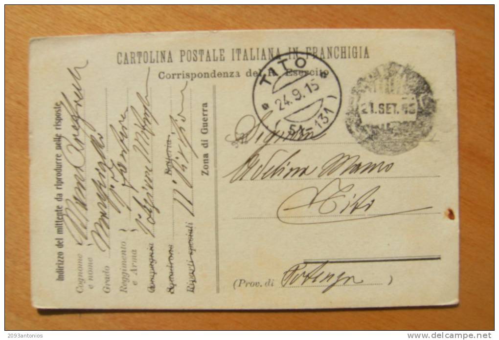 CARTOLINA POSTALE   IN FRANCHIGIA   -   I GUERRA   VIAGGIATA  24.09.1915  (6944) - Zonder Portkosten