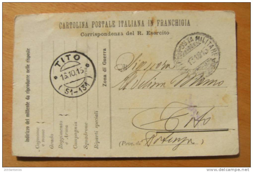 CARTOLINA POSTALE   IN FRANCHIGIA   -   I GUERRA   VIAGGIATA  12.10.1915  (6949) - Franchise