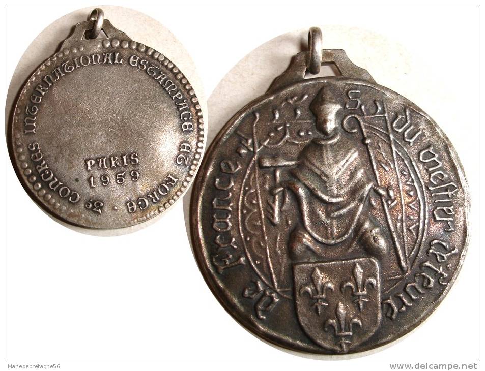 MéDAILLE VINTAGE&#10048;ST-ELOI ORFEVRE BLASON LYS&#10048;3è CONGRèS INT.al ESTAMPAGE & FORGE_PARIS 1959 - Religion & Esotérisme