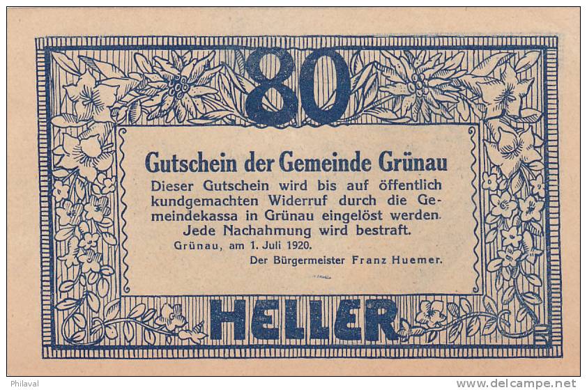 Notgeld 80 Heller  : GRÜNAU - Autriche