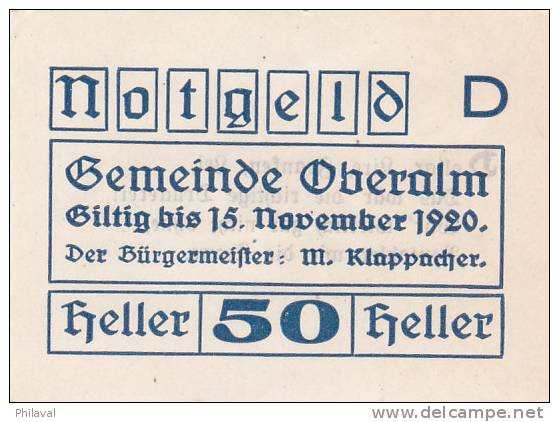 Notgeld 50 Heller  : OBERALM - Autriche