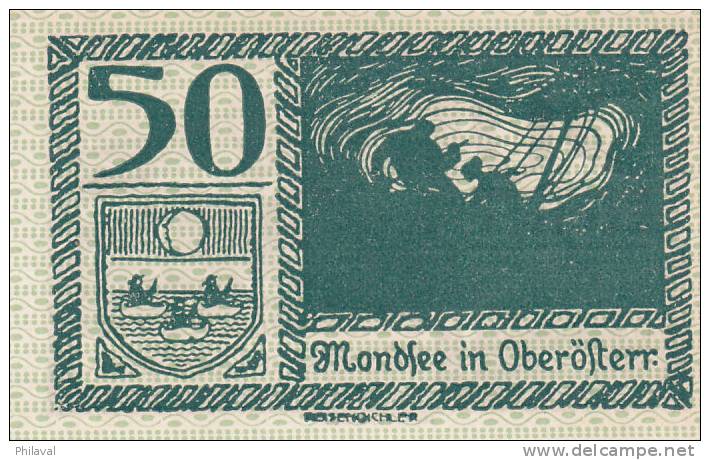 Notgeld 50 Heller  : MONDSEE IN OBERÖFTERR - Autriche