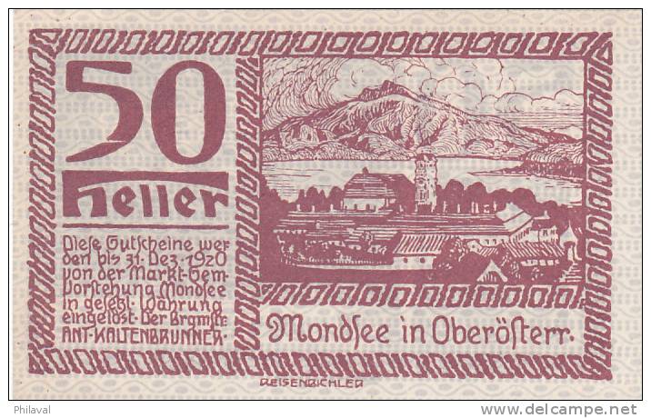 Notgeld 50 Heller  : MONDSEE IN OBERÖFTERR - Autriche