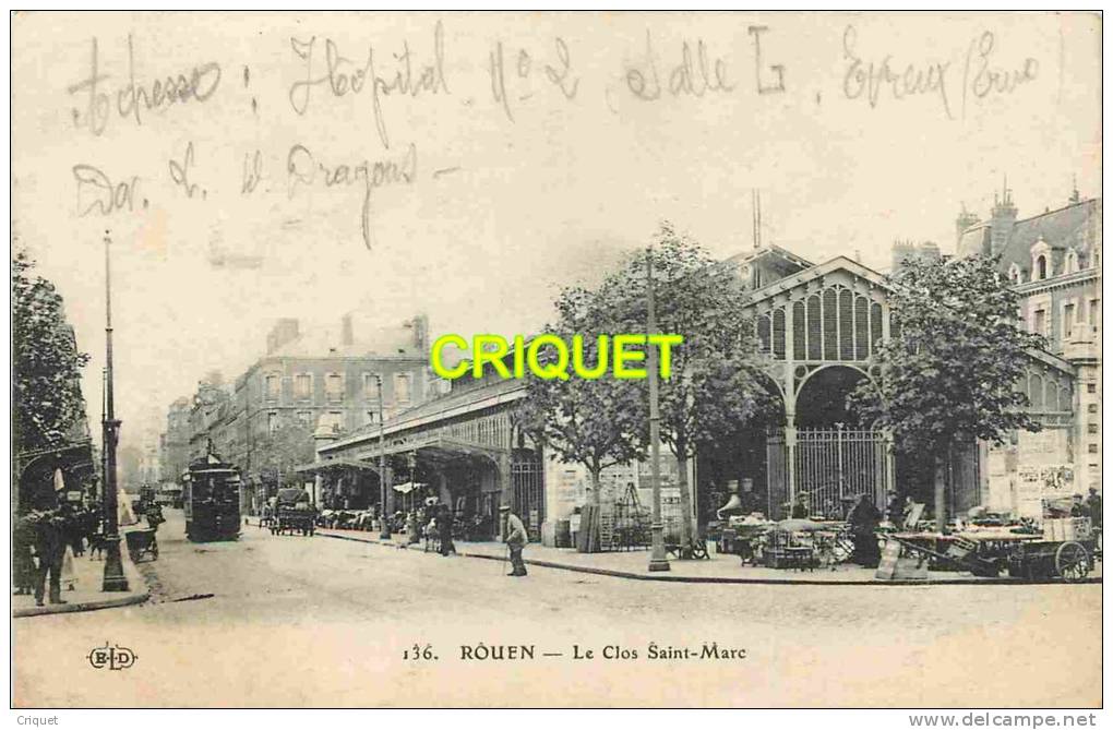 Cpa 76 Rouen, Clos St Marc, Animée, Halles, Charrettes, étalages, Tramway...., Pas Courante - Rouen