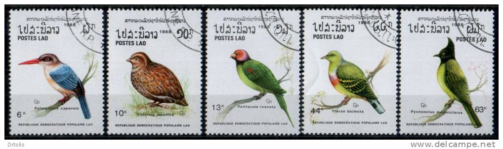 BIRDS / LAO / 5 CTO STAMPS / 3 SCANS  . - Piciformes (pájaros Carpinteros)